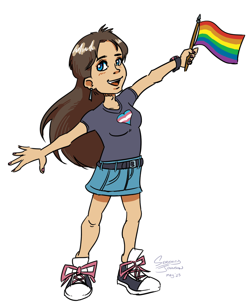 A self-portrait, waving a pride flag.